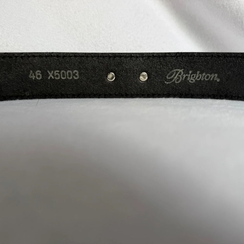 Brighton Leather Belt Womens 46 Black Western Silver Concho Engraved Buckle